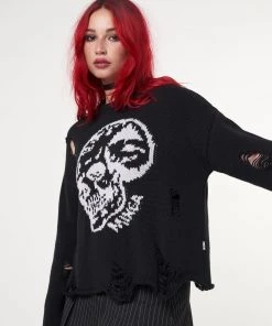 Minga London Skull Kid Black Distressed Jumper Clothing