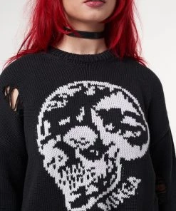 Minga London Skull Kid Black Distressed Jumper Clothing
