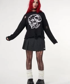 Minga London Skull Kid Black Distressed Jumper Clothing