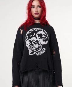 Minga London Skull Kid Black Distressed Jumper Clothing