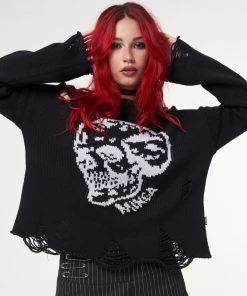 Minga London Skull Kid Black Distressed Jumper Clothing