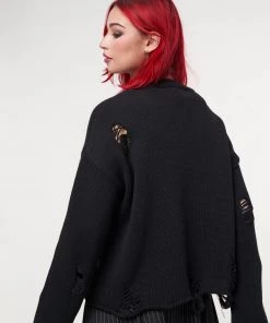 Minga London Skull Kid Black Distressed Jumper Clothing