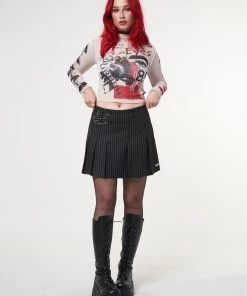 Minga London Stained Eyes Graphic Mesh Crop Top