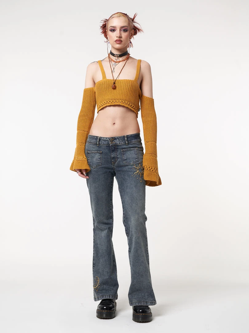 Minga London Most Wanted Stella Front Pocket Embroidered Flare Jeans