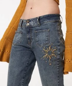 Minga London Most Wanted Stella Front Pocket Embroidered Flare Jeans