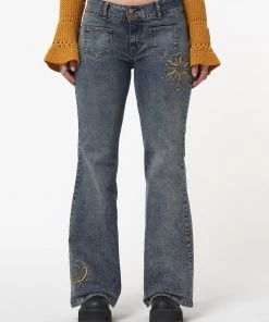 Minga London Most Wanted Stella Front Pocket Embroidered Flare Jeans