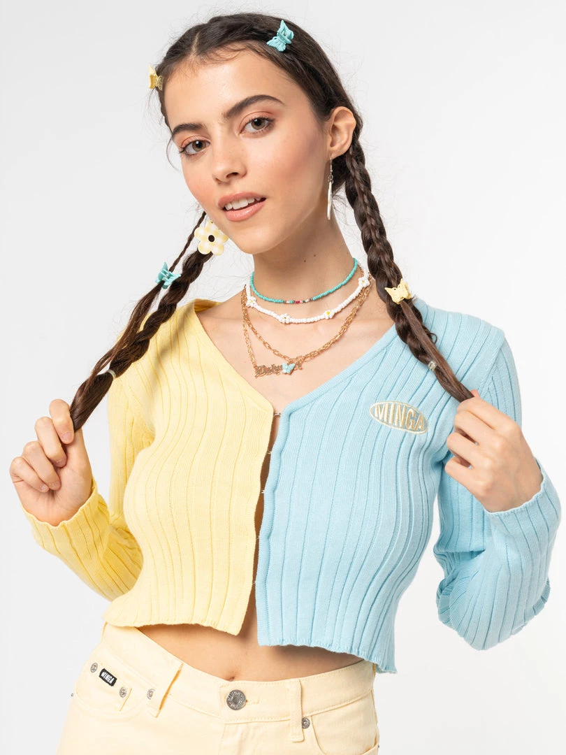Minga London Clothing Two Tone Cropped Cardigan