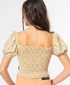 Minga London Fresh Oranges Shirred Puff Sleeve Top