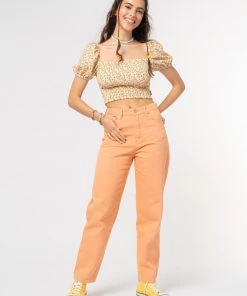 Minga London Fresh Oranges Shirred Puff Sleeve Top