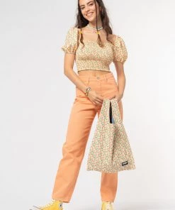 Minga London Fresh Oranges Shirred Puff Sleeve Top