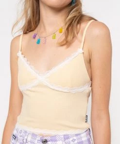 Minga London Vanilla Lace Trim Rib Cami Top Clothing