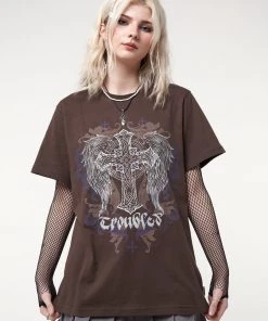 Minga London Winged Cross Brown T-shirt