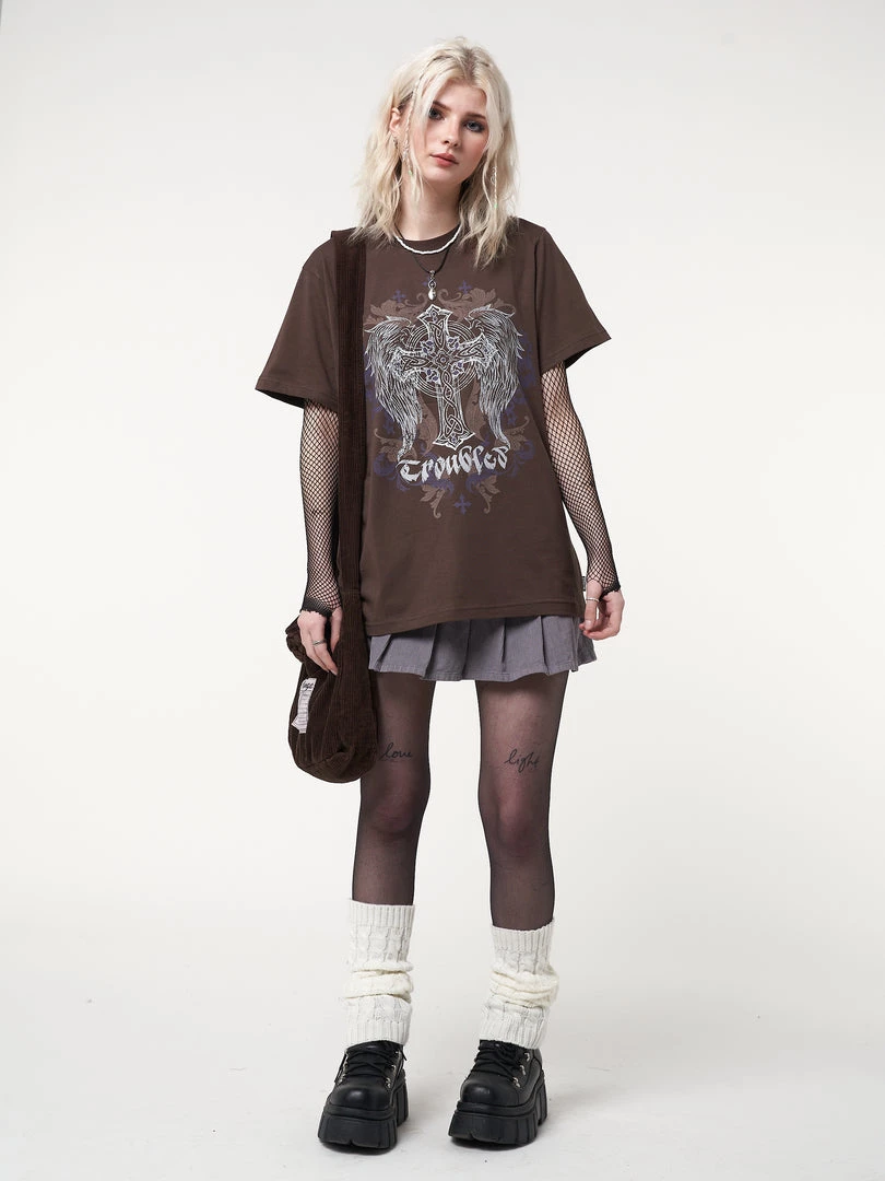 Minga London Winged Cross Brown T-shirt