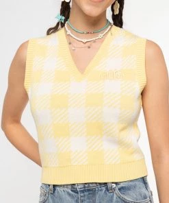 Minga London Clothing Yellow Check Knitted Sweater Vest
