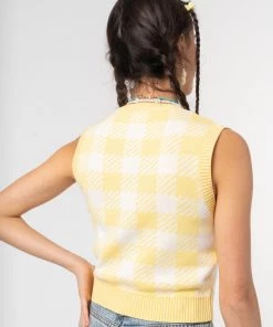 Minga London Clothing Yellow Check Knitted Sweater Vest