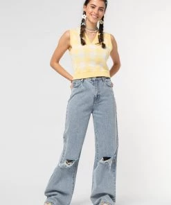 Minga London Clothing Yellow Check Knitted Sweater Vest