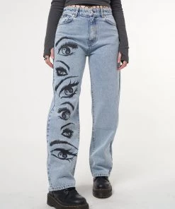 Minga London Most Wanted Yin Yang Eyes Printed Loose Fit Straight Leg Jeans