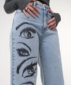 Minga London Most Wanted Yin Yang Eyes Printed Loose Fit Straight Leg Jeans