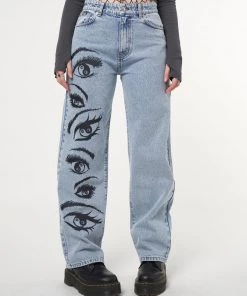 Minga London Most Wanted Yin Yang Eyes Printed Loose Fit Straight Leg Jeans
