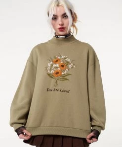 Minga London Clothing You Are Loved Flower Bouquet High Neck Sweater