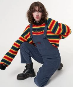 Minga London Most Wanted Minga X Strangervinyl Blue Corduroy Relaxed Dungarees