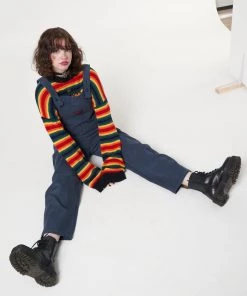 Minga London Most Wanted Minga X Strangervinyl Blue Corduroy Relaxed Dungarees