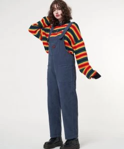 Minga London Most Wanted Minga X Strangervinyl Blue Corduroy Relaxed Dungarees