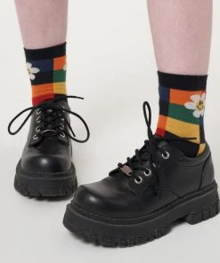 Minga London Minga X Strangervinyl Happy Flower Rainbow Check Socks Clothing