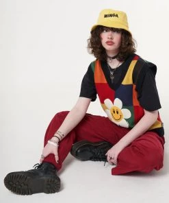 Minga London Minga X Strangervinyl Happy Flower Rainbow Check Vest