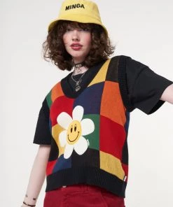 Minga London Minga X Strangervinyl Happy Flower Rainbow Check Vest
