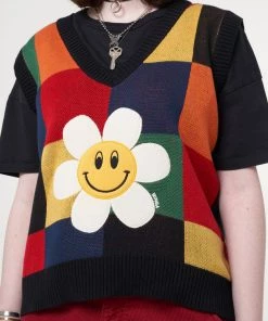 Minga London Minga X Strangervinyl Happy Flower Rainbow Check Vest