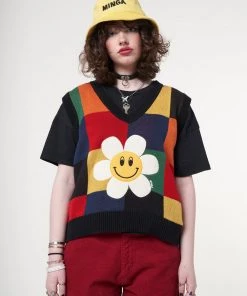 Minga London Minga X Strangervinyl Happy Flower Rainbow Check Vest