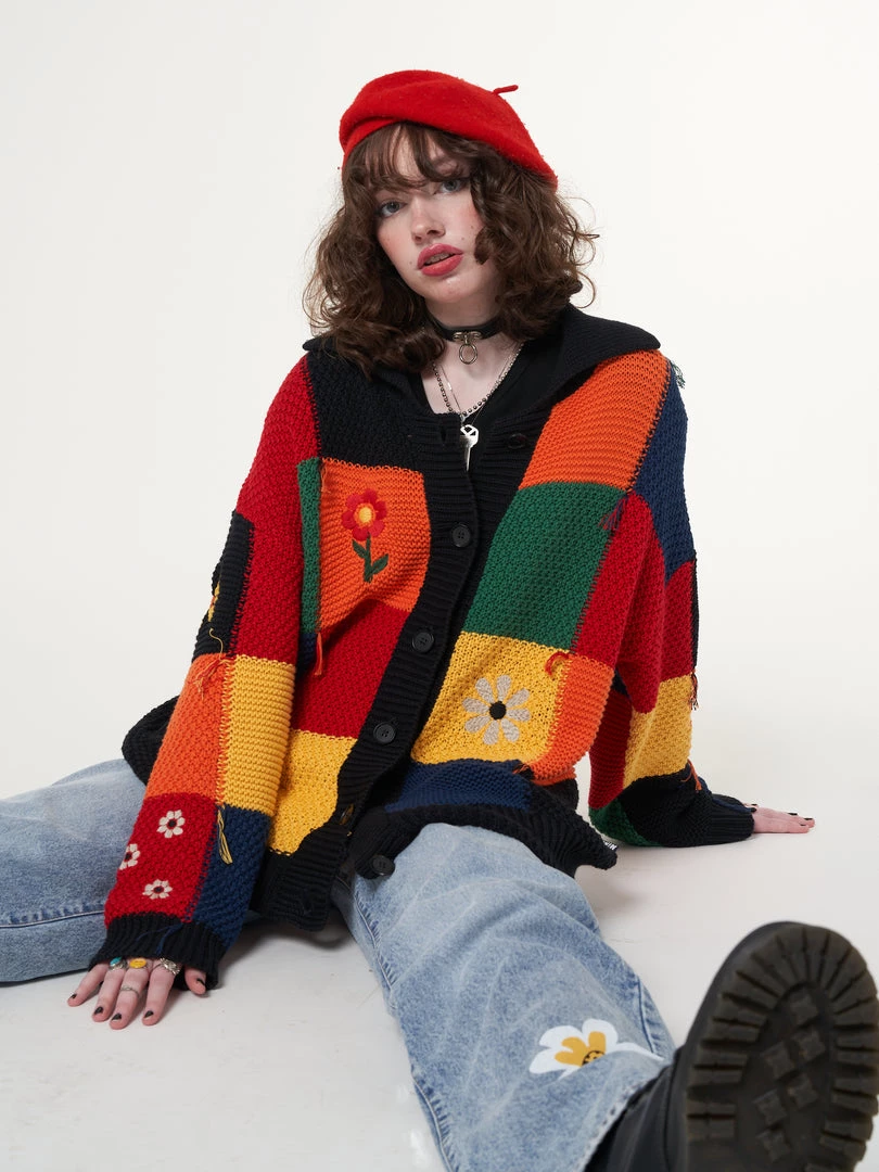 Minga London Minga X Strangervinyl Rainbow Patchwork Cardigan