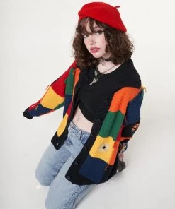 Minga London Minga X Strangervinyl Rainbow Patchwork Cardigan