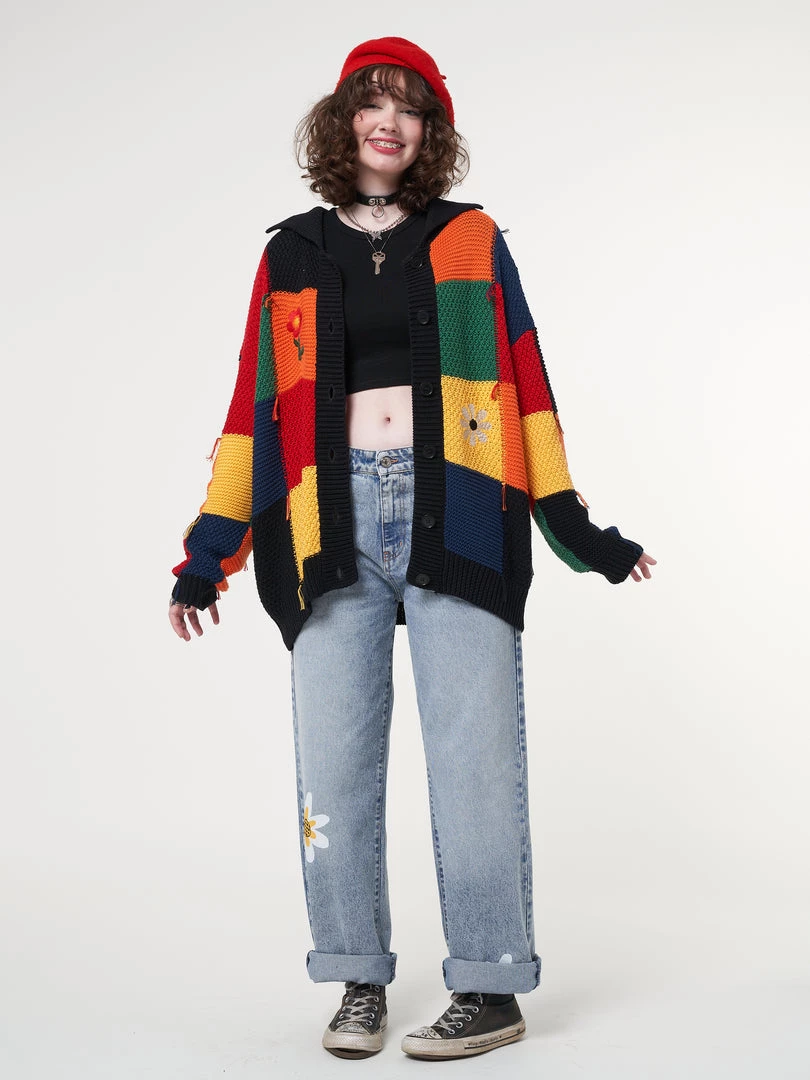 Minga London Minga X Strangervinyl Rainbow Patchwork Cardigan