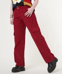 Minga London Minga X Strangervinyl Red Corduroy Cargo Pants Clothing