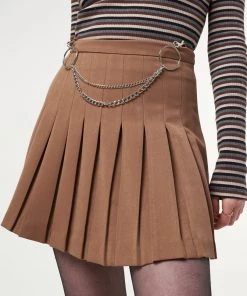 Minga London Mocha Pleated Tennis Skirt With Front Chain