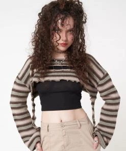 Minga London Molly Stripes Tie Knitted Shrug Clothing