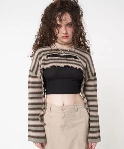 Minga London Molly Stripes Tie Knitted Shrug Clothing