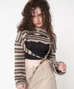 Minga London Molly Stripes Tie Knitted Shrug Clothing