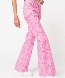 Minga London Clothing Pink Leopard Flare Jeans