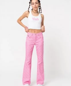 Minga London Clothing Pink Leopard Flare Jeans