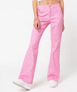 Minga London Clothing Pink Leopard Flare Jeans