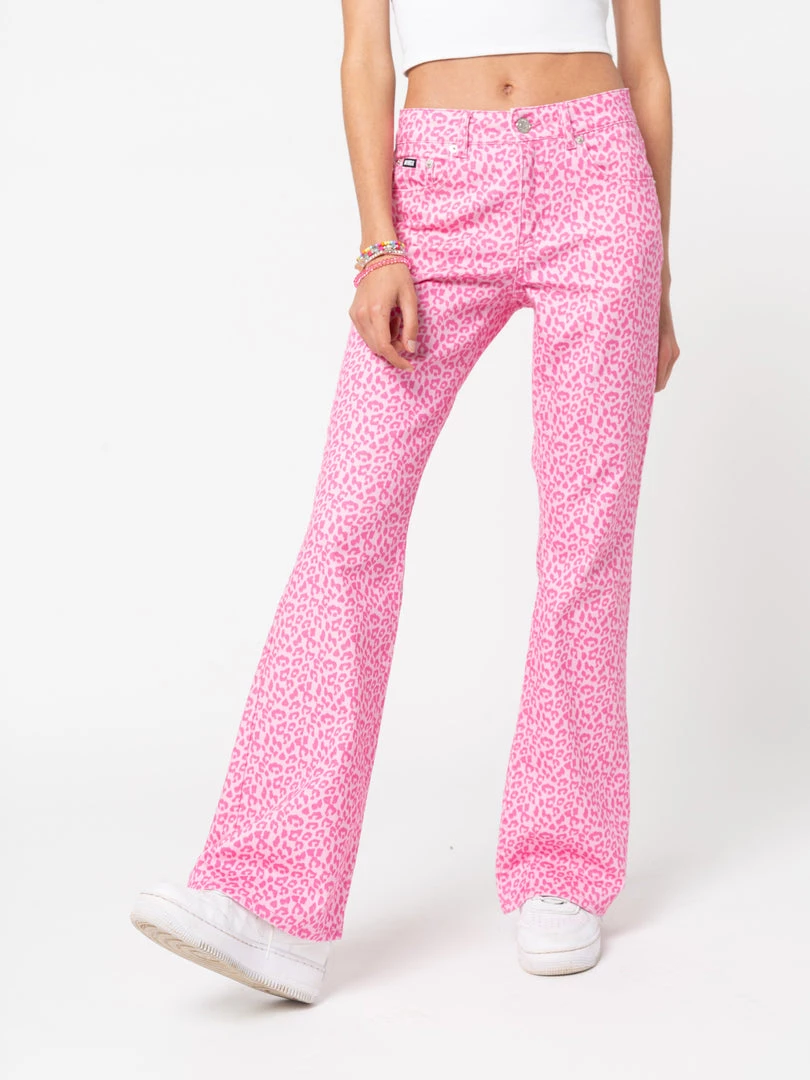 Minga London Clothing Pink Leopard Flare Jeans