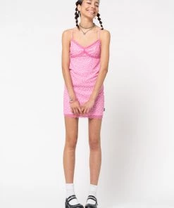 Minga London Pink Leopard Lace Trim Cami Dress