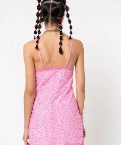 Minga London Pink Leopard Lace Trim Cami Dress