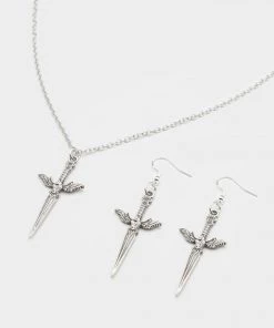 Minga London Clothing Silver Dagger Necklace & Earrings Set