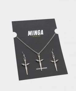 Minga London Clothing Silver Dagger Necklace & Earrings Set