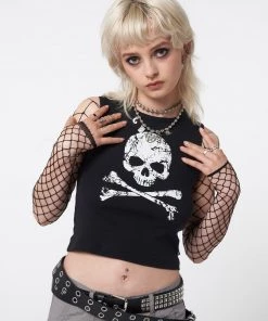 Minga London Most Wanted Skull Crossbones Black Vest Top
