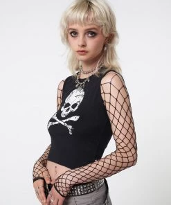 Minga London Most Wanted Skull Crossbones Black Vest Top